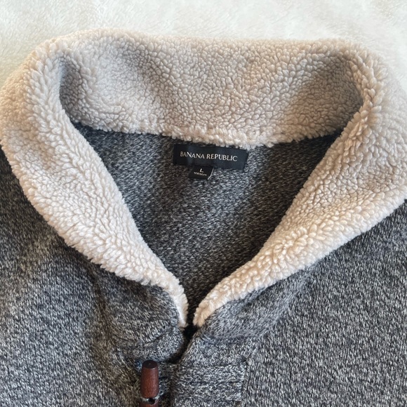 Banana Republic Birdseye Grey Stripe Wool Shawl Neck Pullover Sweater - Picture 7 of 12